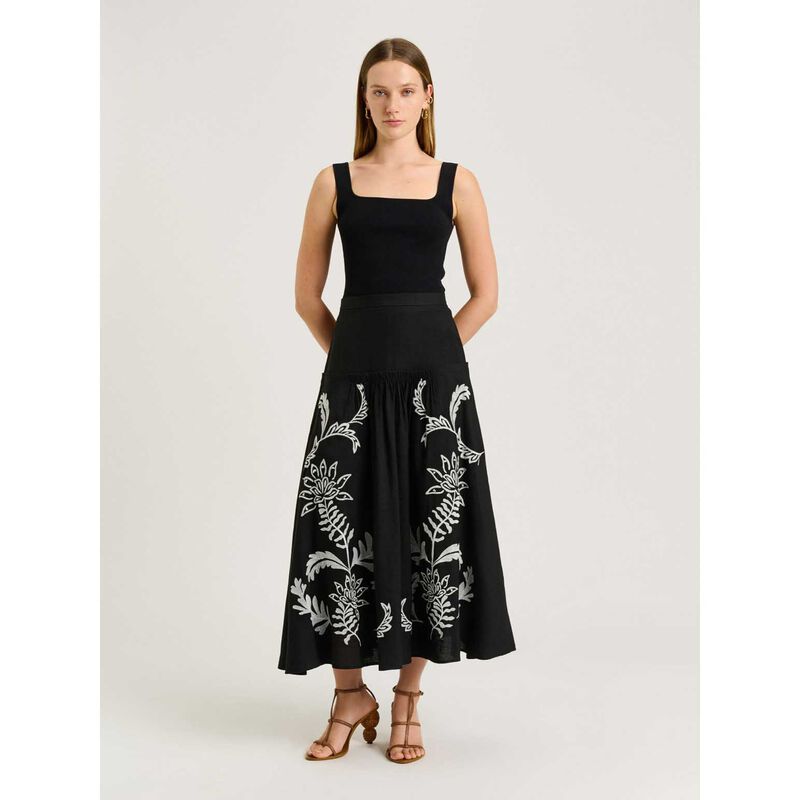 Veronika Maine Filigree Foliage Embroidered Midi Skirt image number 3